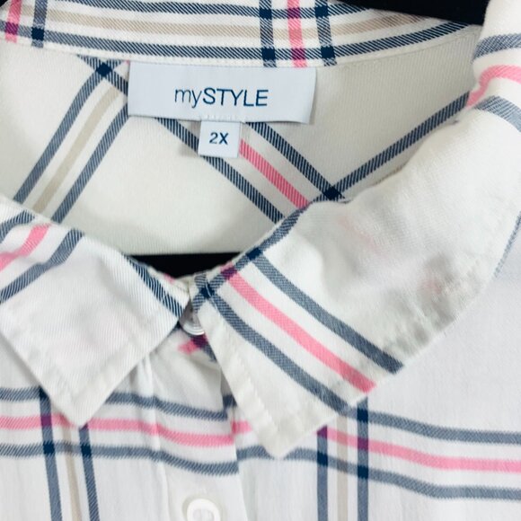 Plus Size Flannel Shirt Women Plaid Shirt Casual soft sz 2X Mystyle - Picture 2 of 15